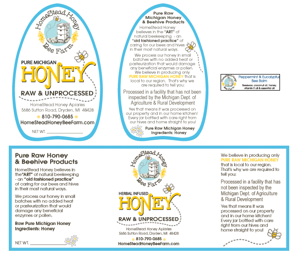 HomeStead Honey Bee Farm product labels