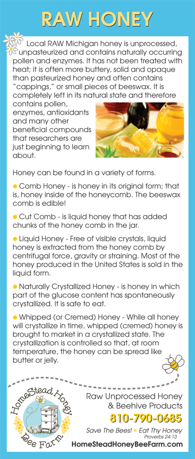 HomeStead Honey Bee Farm Raw Honey mini brochure